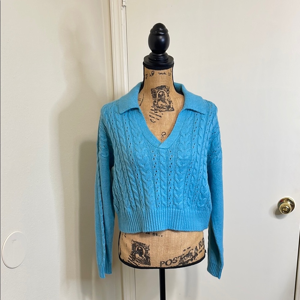 Blue Cable Knit Women's Sweater